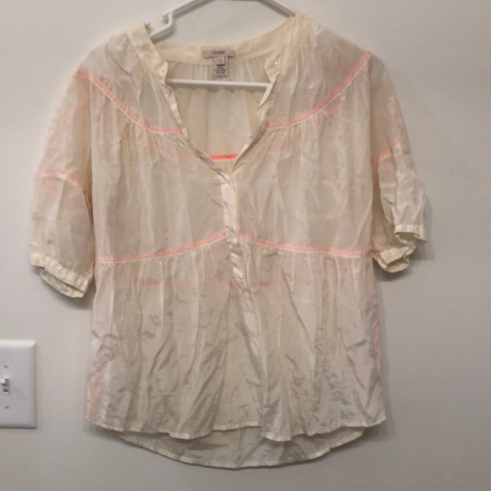 Ivory J. Crew Peasant Blouse with Neon Stitching